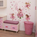 A set of 3 pieces (30*90cm*3pcs) pink butterfly fairy flower wall stickers for living room, bedroom, home background decoration, Cute Wall Decor, self-adhesive MS3301-YL Decorative wall sticker Wall Decal Butterfly Wall Decals