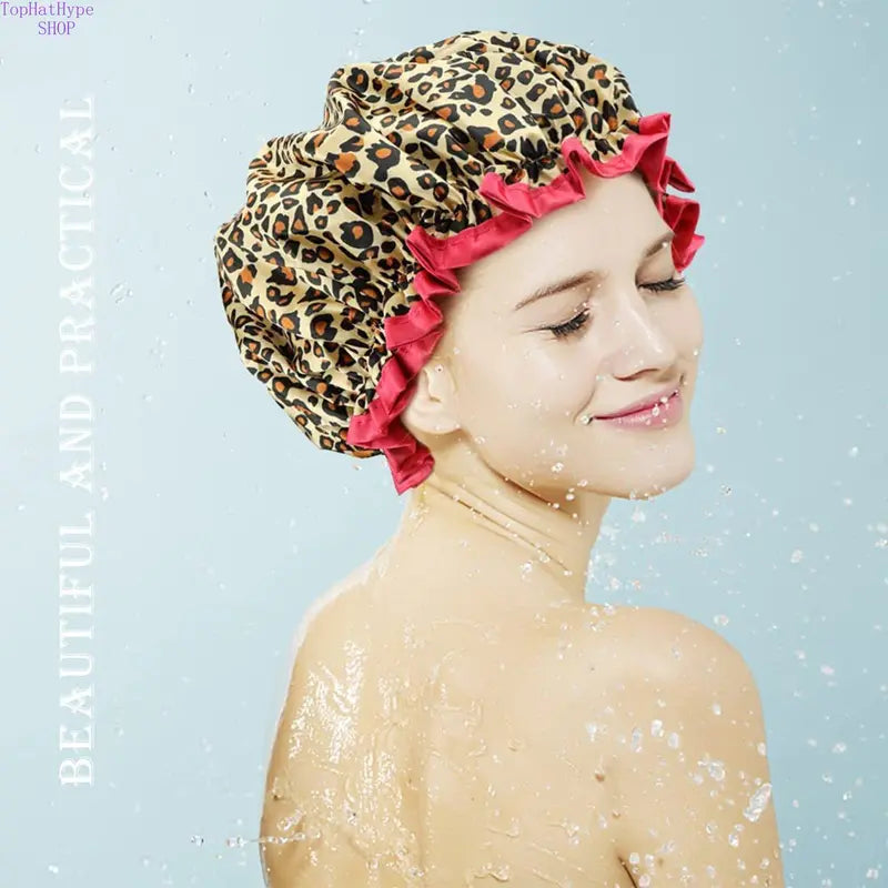 Women’s Double-Layer Waterproof Elastic Shower Cap, Reusable Eco-Friendly Bathroom Accessory, Lightweight Leak-Proof Hair Protection Head Cover, Multi-Purpose Accessory for Bathing, Facial Care, Accessories
