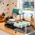 Double-Layer Expanding Drying Rack Draining Boards - Heavy Duty Rustproof Metal Storage Rack, Adjustable Organizer with Automatic Water Drainage, Utensil Storage, Fits Countertops/Sinks, Ideal for Small Apartments (Home Organizers), Adjustable Organizer D
