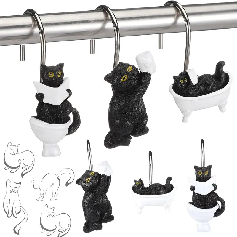 12Pcs Highland Cow Shower Curtain Hooks, Rustproof Stainless Steel Smooth Glide, Farmhouse Western Bathroom Decor for Rustic Home Guest Bath, Cute Cow Lover Gift Fall Halloween