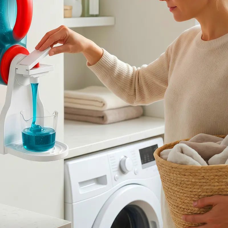 2-Pack Laundry Detergent Cup Holder Dispenser for Home Organization - Soap-Compatible, Upgraded Nozzle Button for Precise Control, Leak-Proof Drip Tray, Made for Tidy Laundry Room Storage