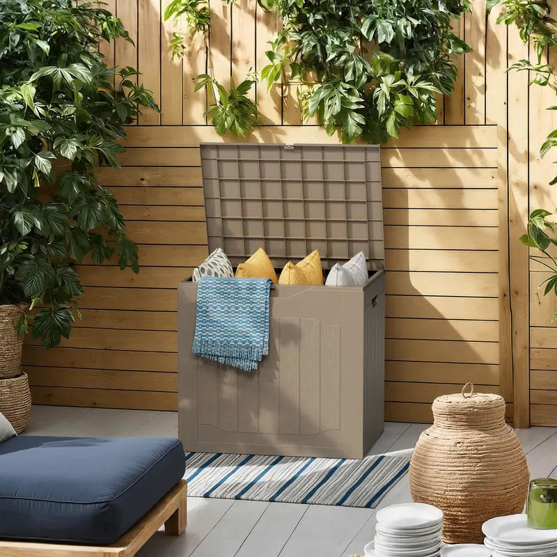 INTERGREAT Outdoor Storage Box 35 Gallon Patio Deck Box with Handles, Patio Storage Deck Boxes Garden Resin Deck Storage Container Lockable Storage Box (Black&BROWN) #Summervibes