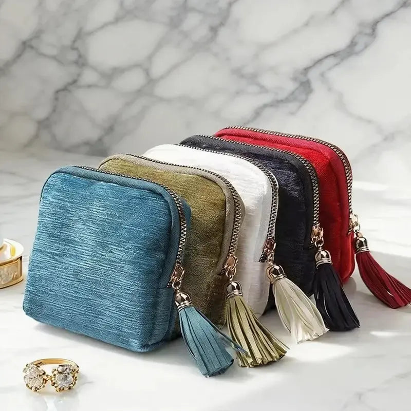 Jewelry Storage Pouch with Tassel Zipper – BOOVO 5 Compartment Velvet & Satin Travel Bag, Soft Interior Organizer for Rings, Bracelets and Chain Necklaces, Ideal Compact Accessory for Handbag or Suitcase, Plush Velvet Feels Luxe And Gentle