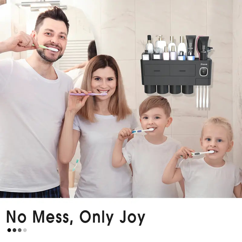 iHave 2-4 Cup Toothbrush Holders for Bathrooms - Wall Mounted with Toothpaste Dispenser - CosmeticDrawe, Large Capacity Tray & Bathroom Accessories Bottles Home Goods Organizer Organizing tiktokshopspringglowup summervibes,home essentials