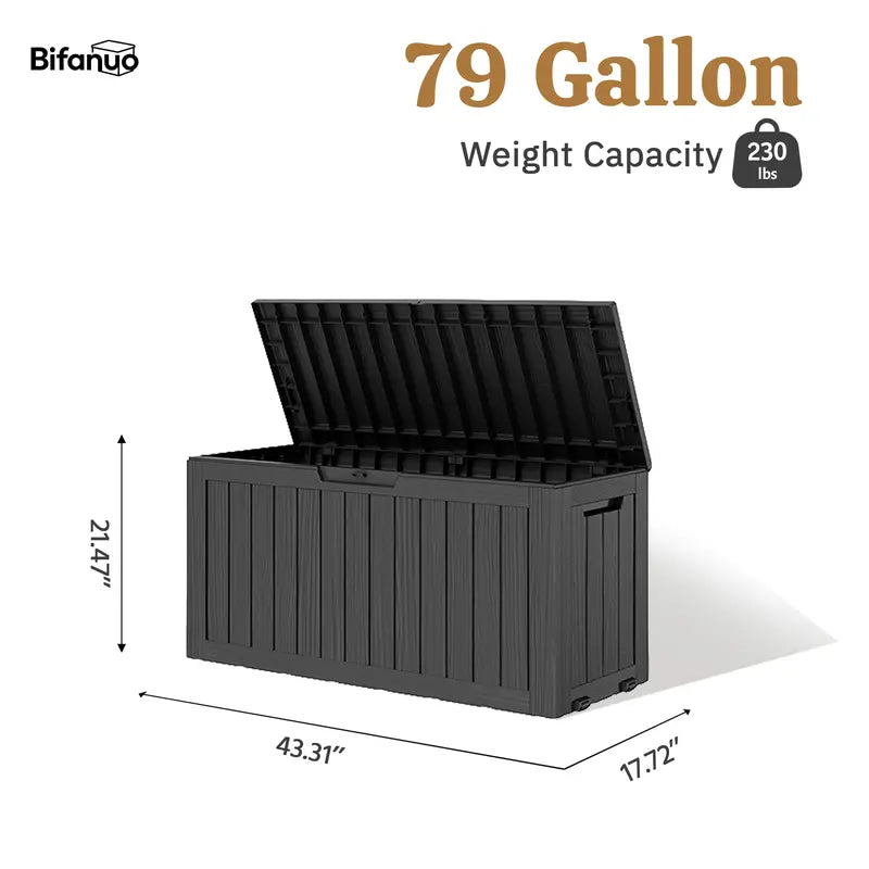 BIFANUO Rectangle Resin Indoor Outdoor Storage Boxes - 79/100/120-Gallon Waterproof, UV-Resistant Garage Storage Box with Waterproof Resin Shields Damp Gear for Home Improvement, Garden Supplies