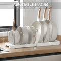 Under-Cabinet Expandable Pot and Pan Organizer, Adjustable Lid Holder Rack Fits Thick Skillets, Space-Saving Kitchen Storage Solution for Cookware, Bakeware